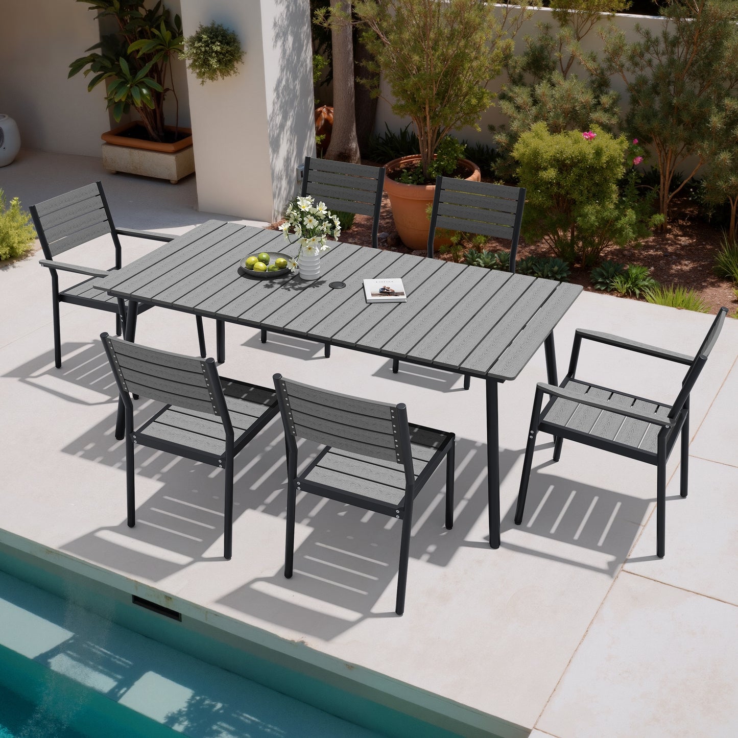 MFURN 7-Piece Outdoor Patio Dining Set with Polywood Table & Chairs