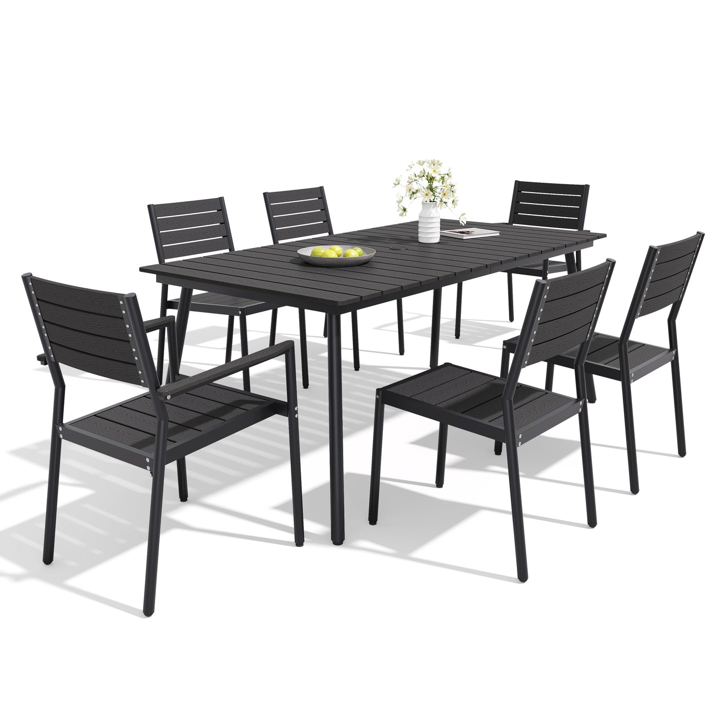 MFURN 7-Piece Outdoor Patio Dining Set with Polywood Table & Chairs