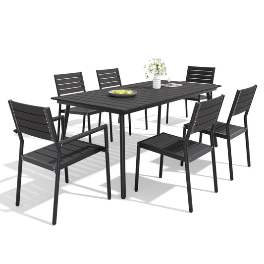 MFURN 7-Piece Outdoor Patio Dining Set with Polywood Table & Chairs