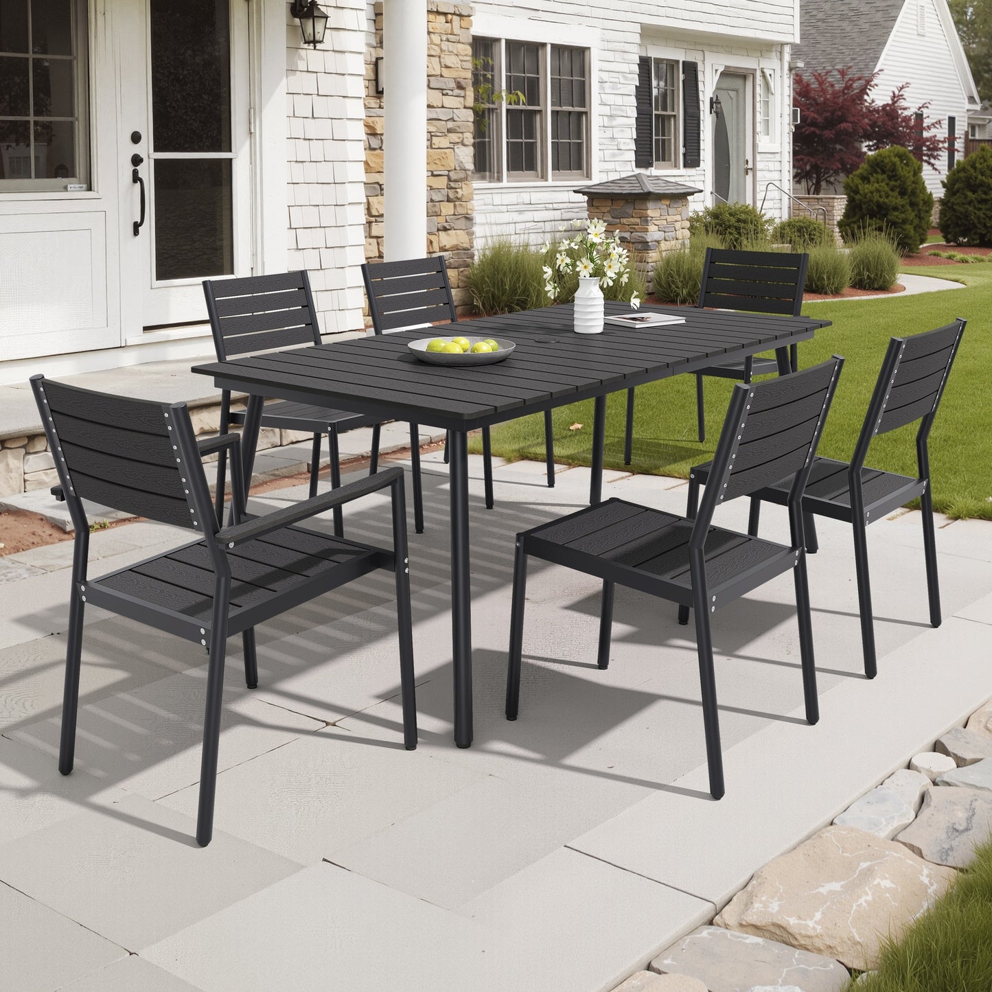 MFURN 7-Piece Outdoor Patio Dining Set with Polywood Table & Chairs