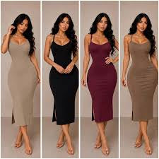 Ladies Ribbed Knit Spaghetti Strap Dress- Various Options