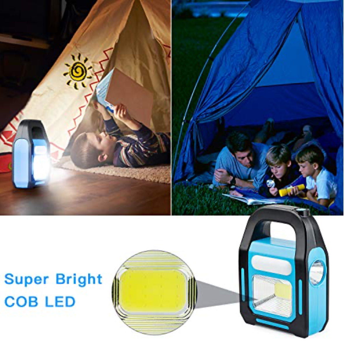 MTech 2-Pack Solar USB Rechargeable COB LED Camping Lantern – Waterproof Emergency Flashlight