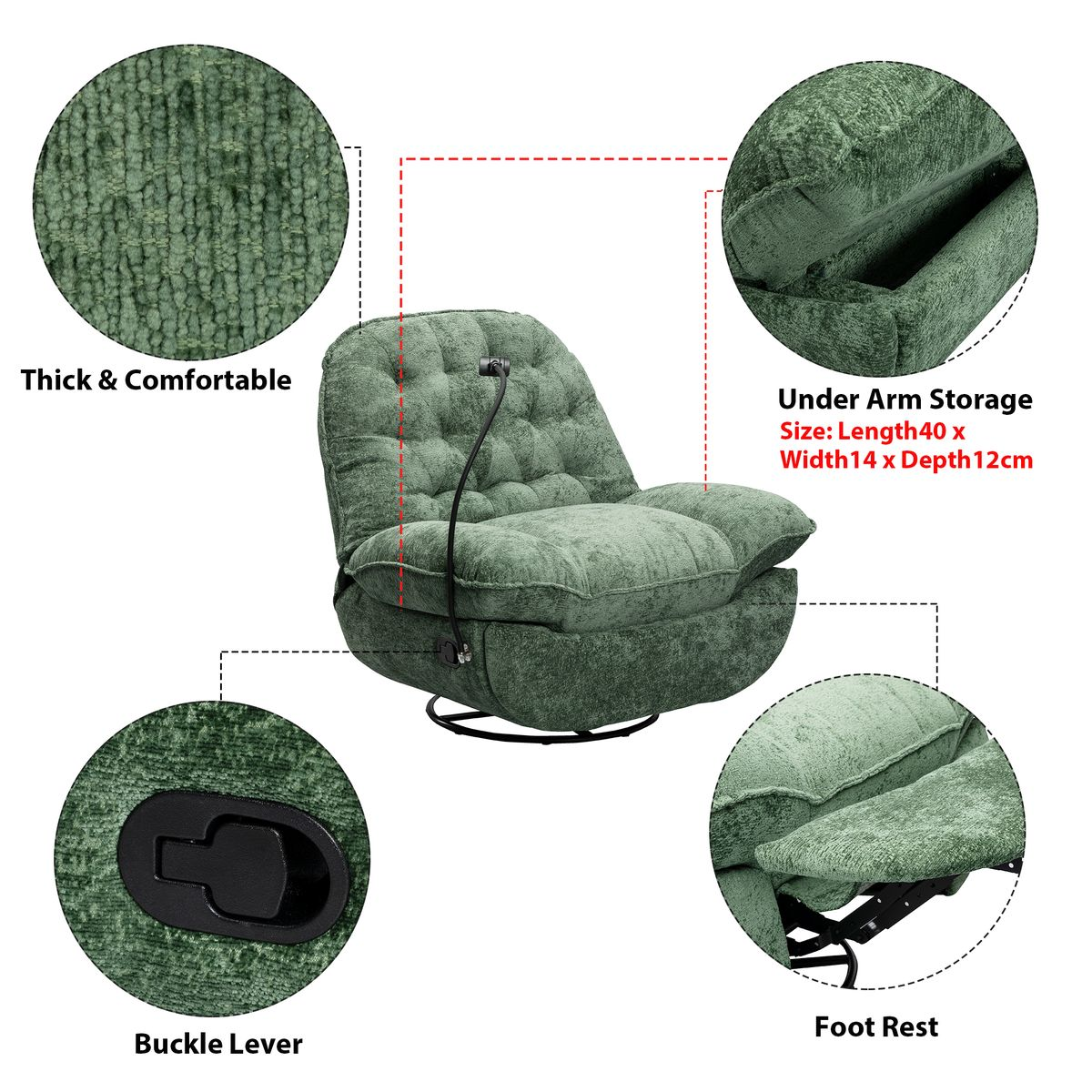 MHome Swivel Rocker Recliner Chair with Adjustable Backrest Footrest