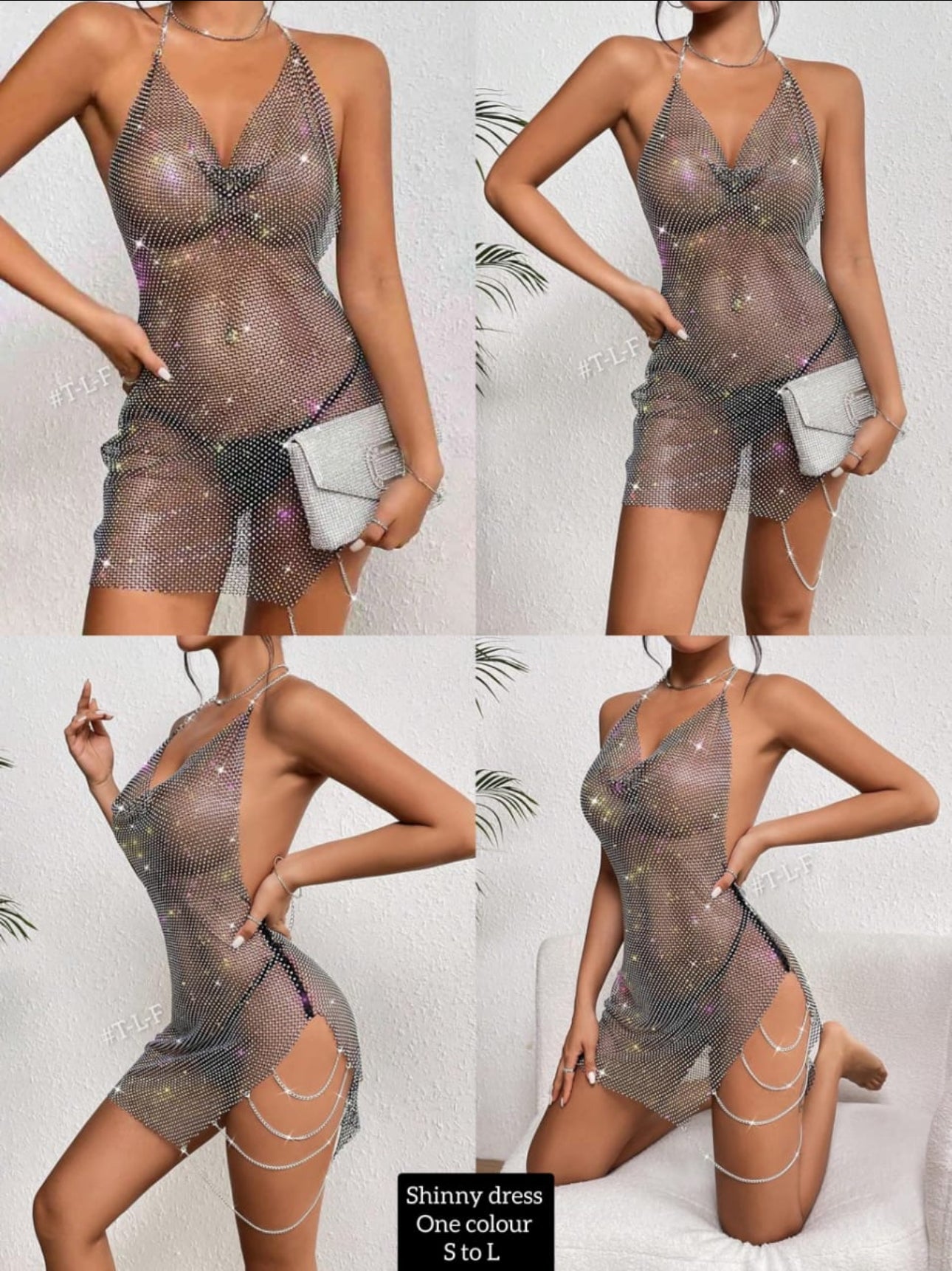 Sparkly Rhinestone See Through Mesh Dress