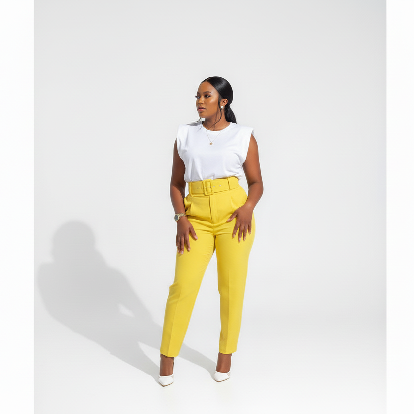 Ladies High Waisted Formal Ankle Trousers-Various Colours