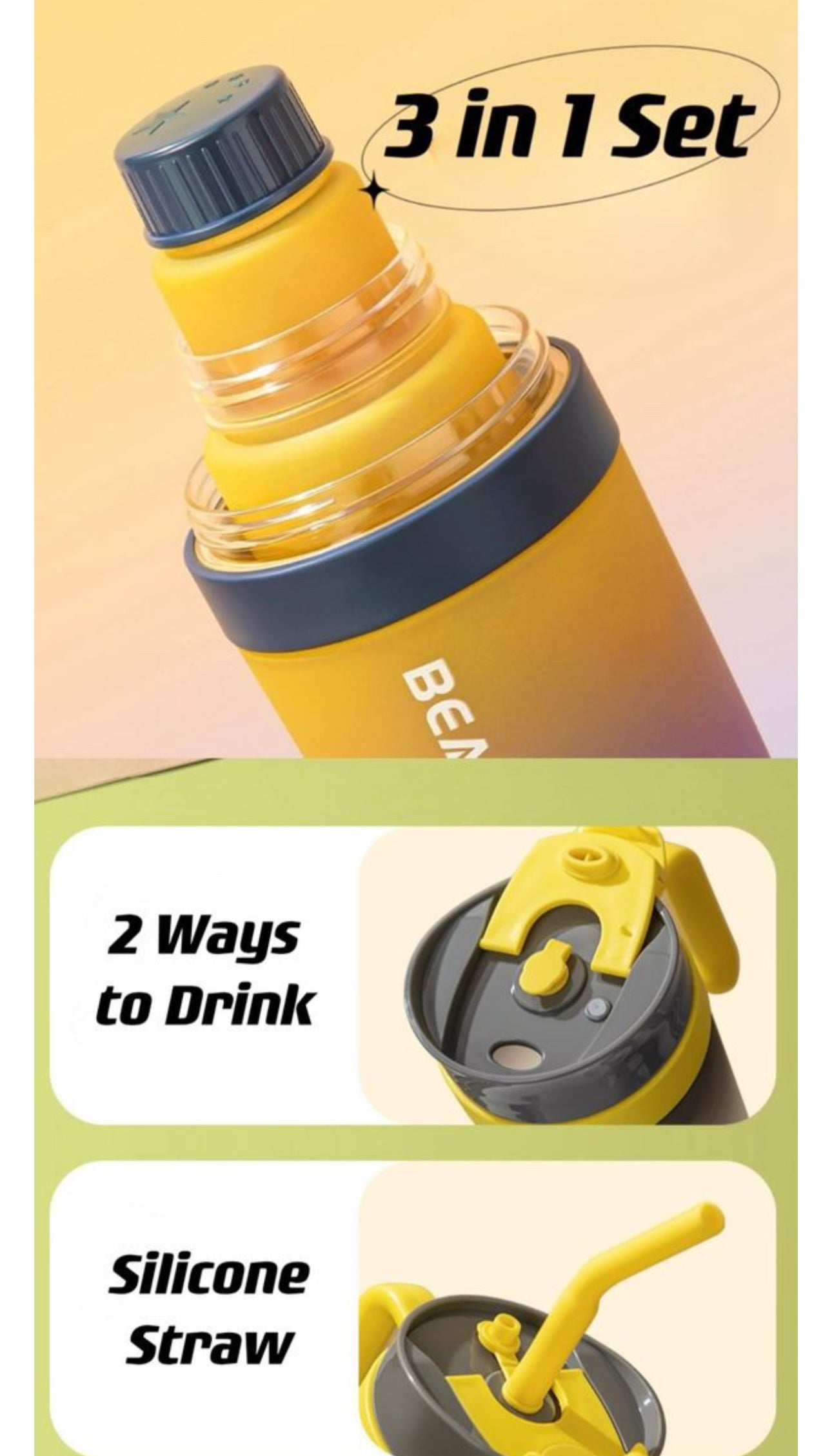 MHome 3-Piece Water Bottles with Handle & Straw in Dazzling Colours