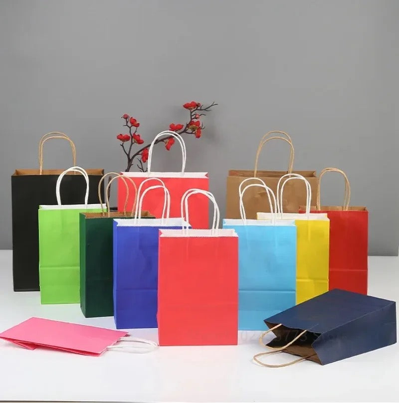 Kraft Paper Bag with Handles Solid Color Gift Packing Bags for Store Clothes Wedding Christmas Supplies Handbags Kit - 12pc