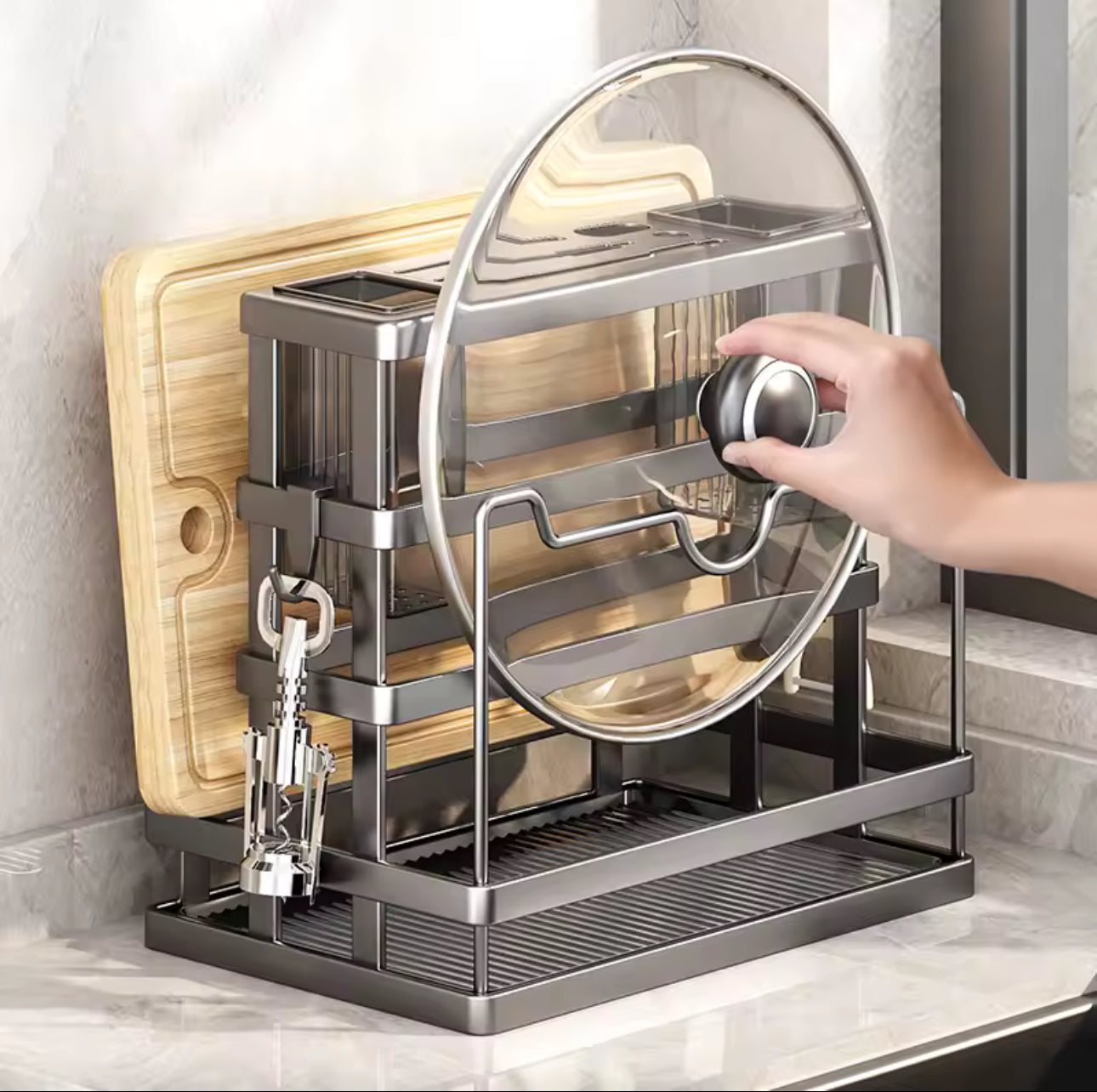 MHome Wall-Mounted Multifunctional Kitchen Knife & Pot Lid Rack