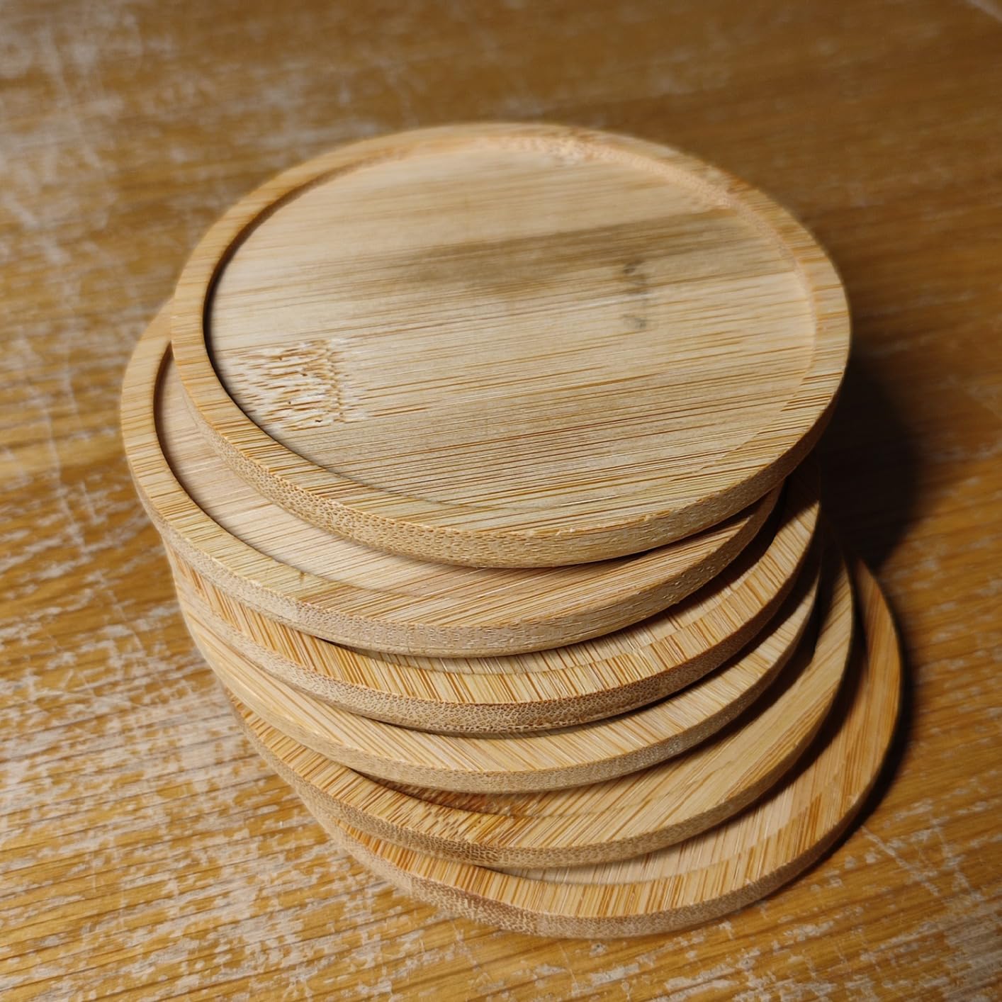 6-Piece Round Wooden Coaster Set – 10cm Bamboo Drink Coasters for Coffee Tables, Mugs & Small Plants