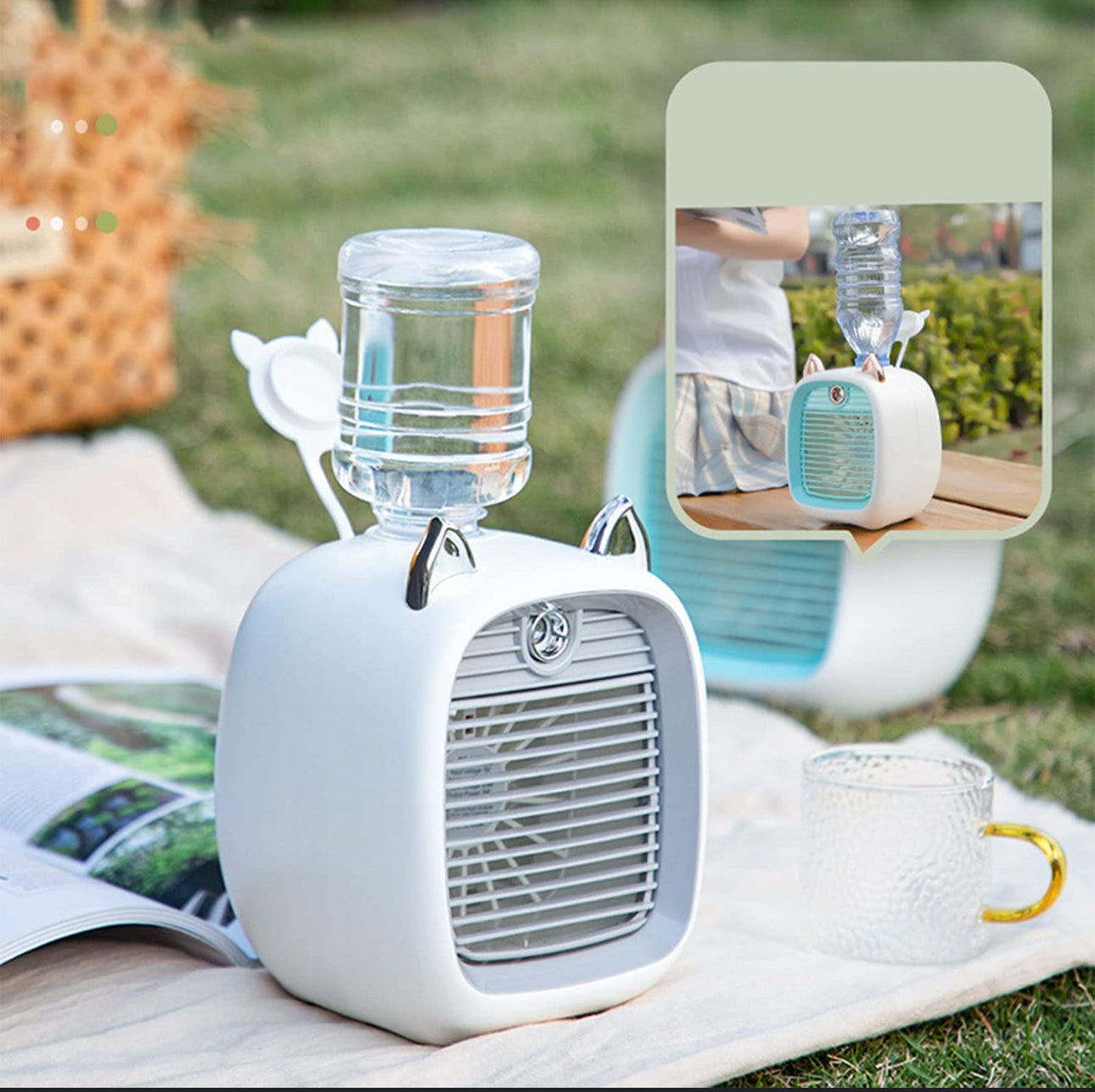 Mini Portable AC Unit with Water Bottle, Hot Summer Mini Rechargeable Evaporative Air Cooler In, 3 Speed USB Personal Air Conditioning Fan and Humidifier