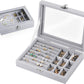 MBEAUTY Velvet Jewelry Organiser Box with Glass Lid & Adjustable Compartments