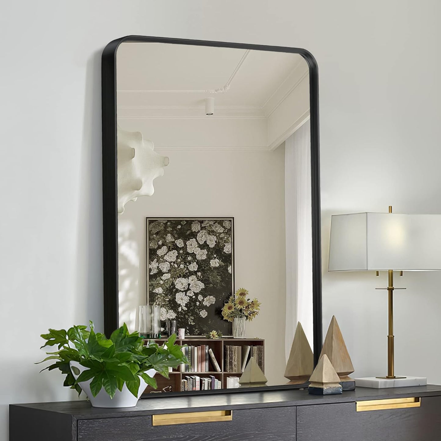 MHome Luxury Wall Mount Mirror 70x50cm – Rectangular Black Metal Frame