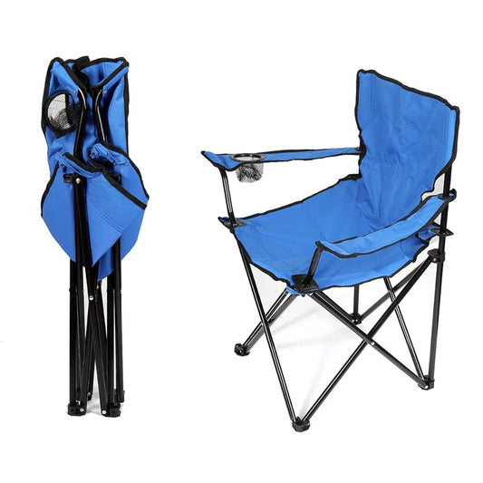 Blue Camping Chair Portable Foldable Outdoor Seat With Cup Holder
