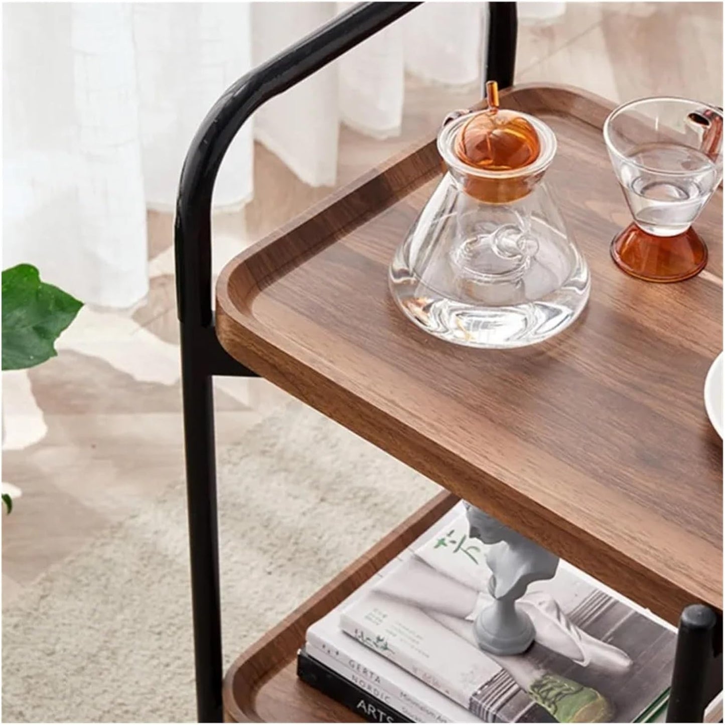 MFurn Wooden 2-Tier Storage Cart with Wheels for Home & Office