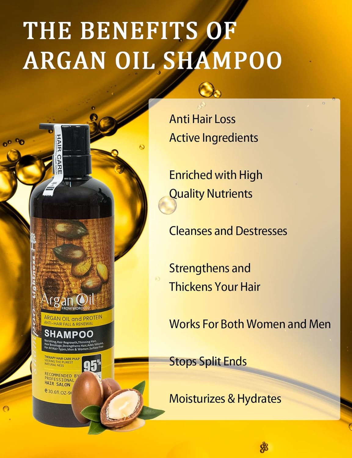 Moroccan Argan Oil Shampoo – 900ml Sulfate-Free Formula for Damaged, Dry, Curly & Frizzy Hair