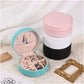 Travel Jewelry Case for Women – Small Round Faux Leather Organizer for Rings, Earrings & Necklaces