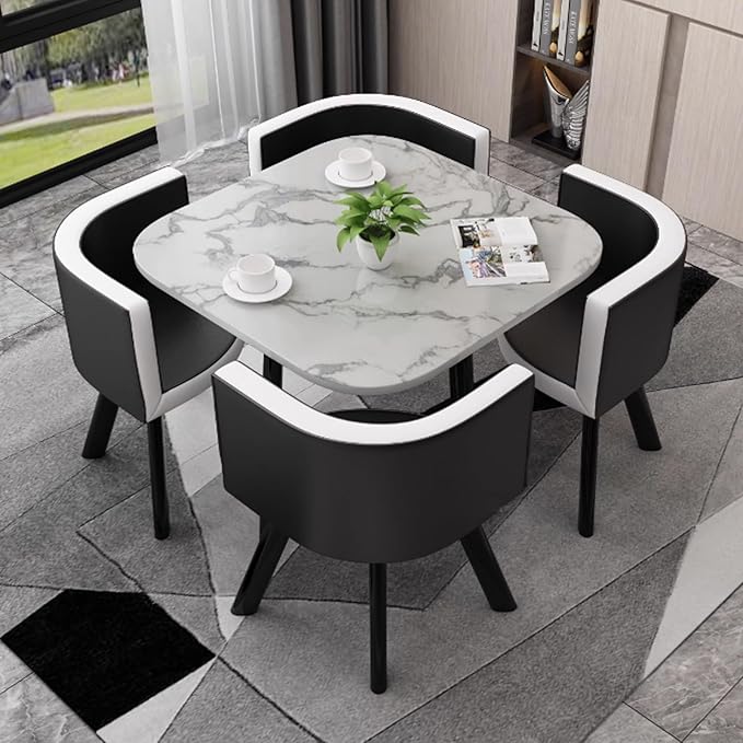 Modern Marble Top (MDF) Dining Table and Chairs Set 5pc