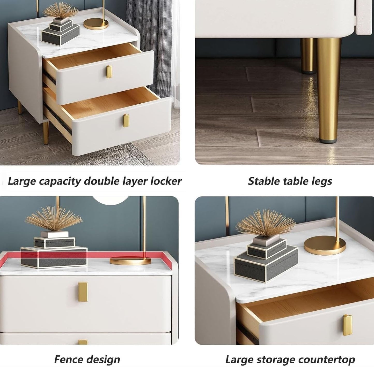 MFurn Bedside Table with Storage Cabinet – Solid Wood Nightstand with 2 Drawers & Modern Design