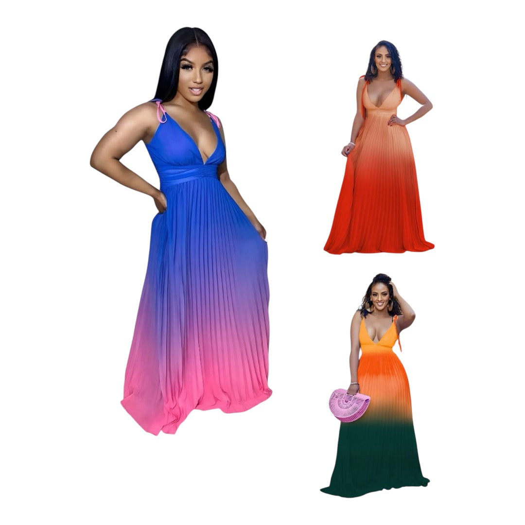 Ladies Pleated Summer Gradient Dress