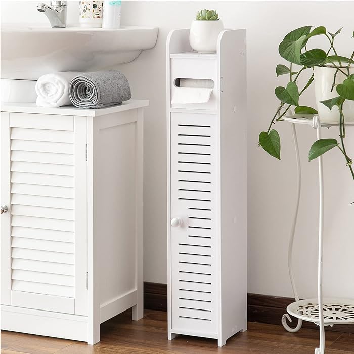 Toilet Paper Holder Cabinet with Door on Foot
