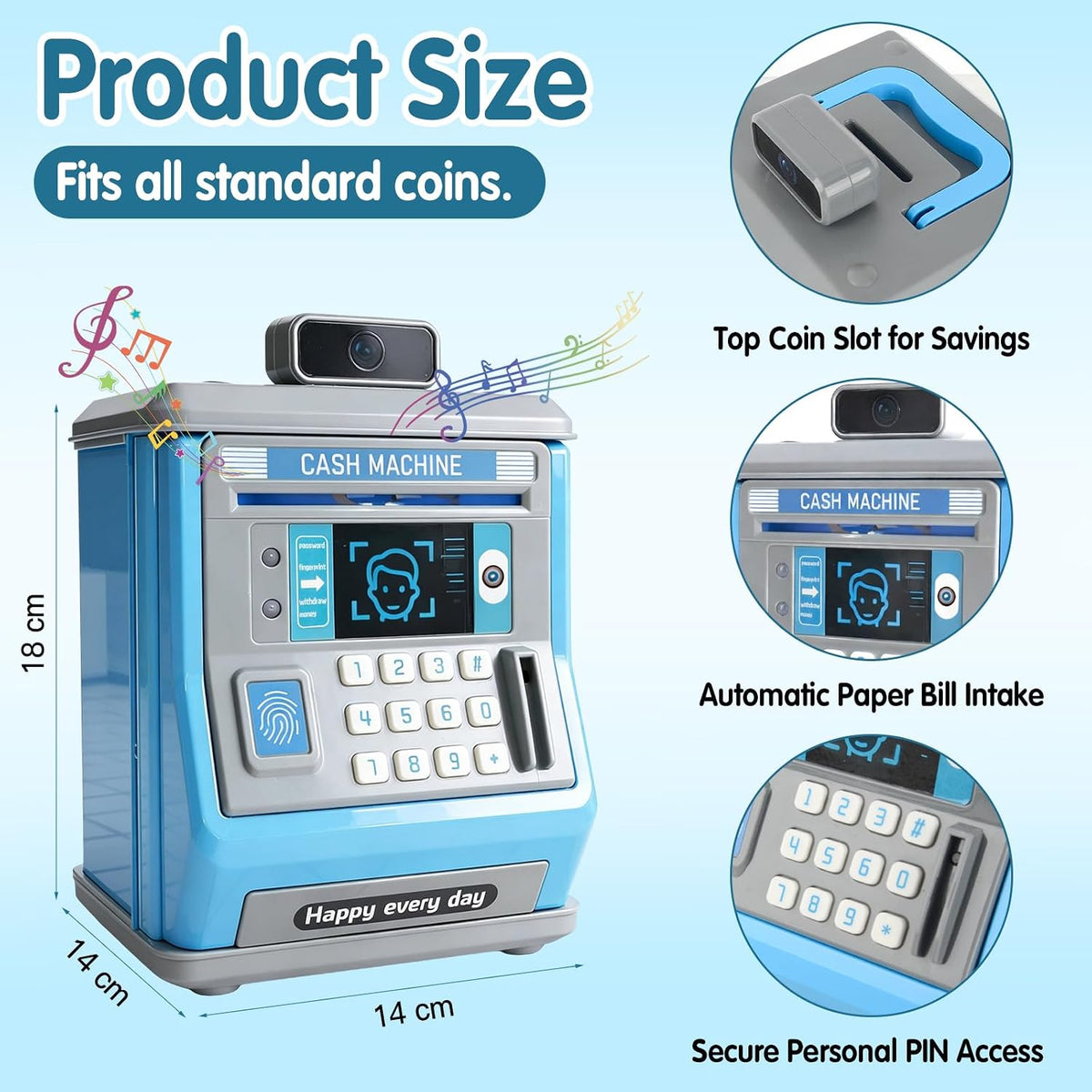 Electronic Money Box for Kids, Password and Fingerprint Simulation Toy ATM