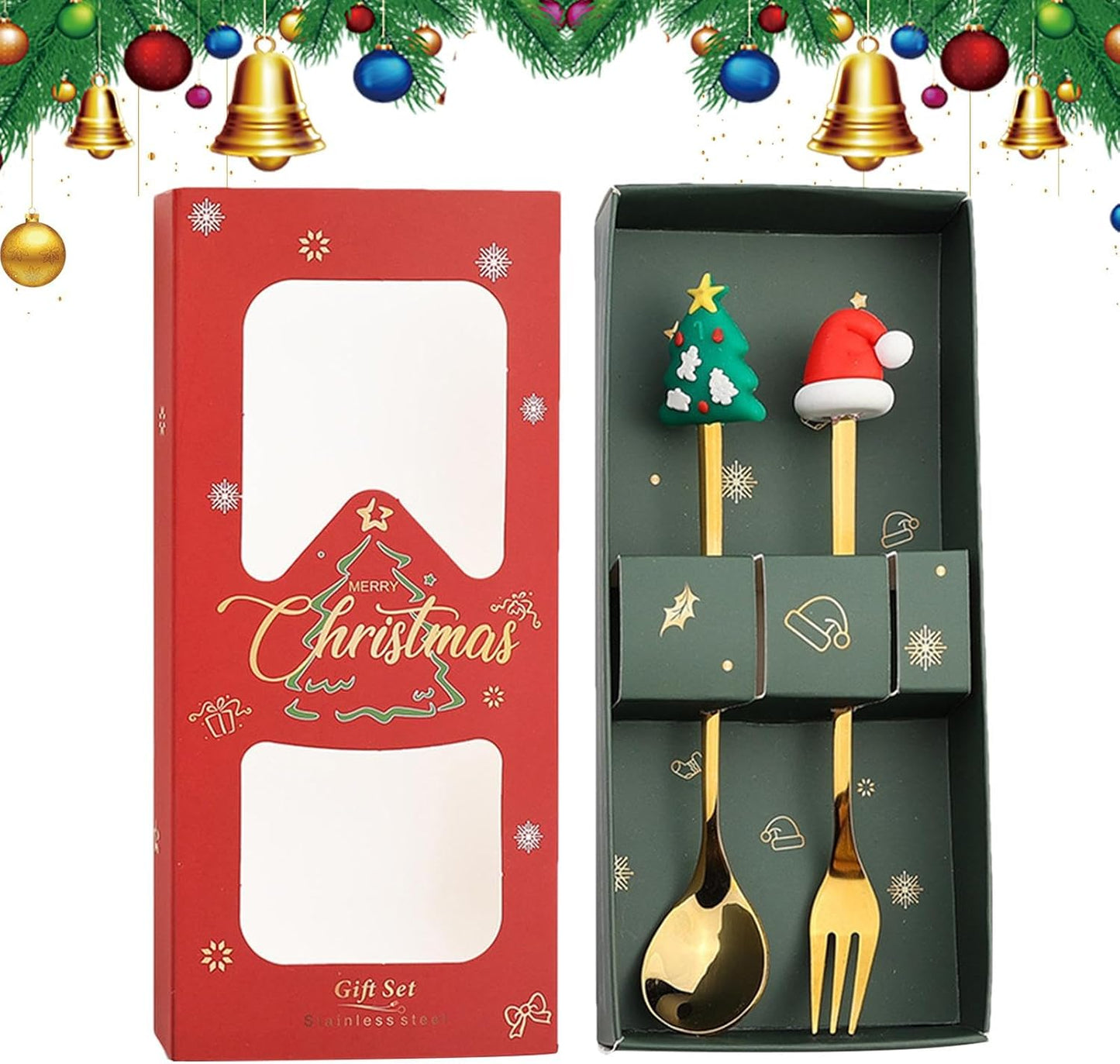 MHome Christmas Cutlery Set 2pc In Gold Or Silver – Festive Fork And Spoon Gift Set