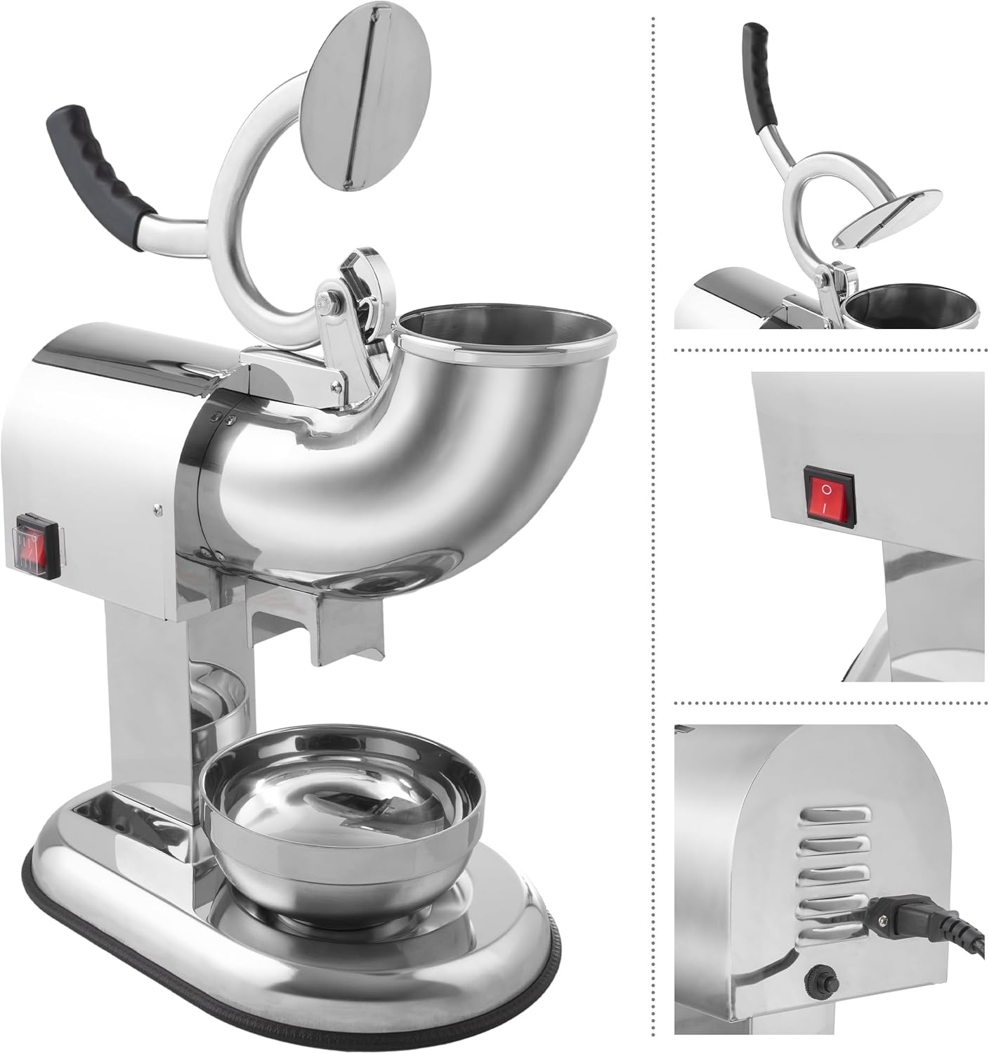 MHome Snow Cone Machine – 250W Stainless Steel Ice Shaver