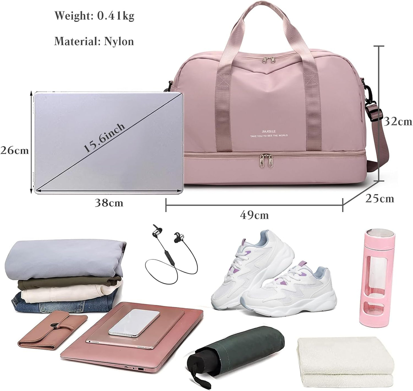 Nylon Sports Duffel Bag Waterproof Gym Travel Bag with Shoe Compartment