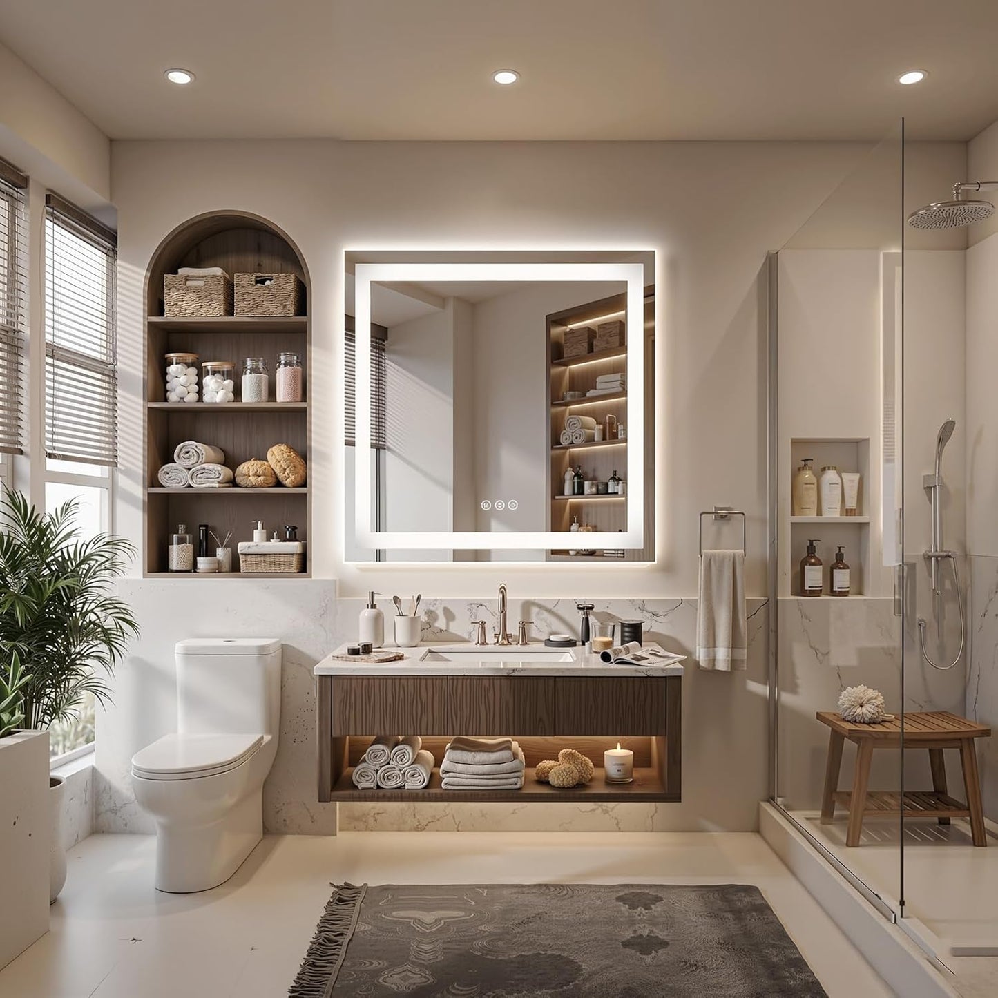MHome 80 × 80 cm Frameless LED Bathroom Mirror with Lights