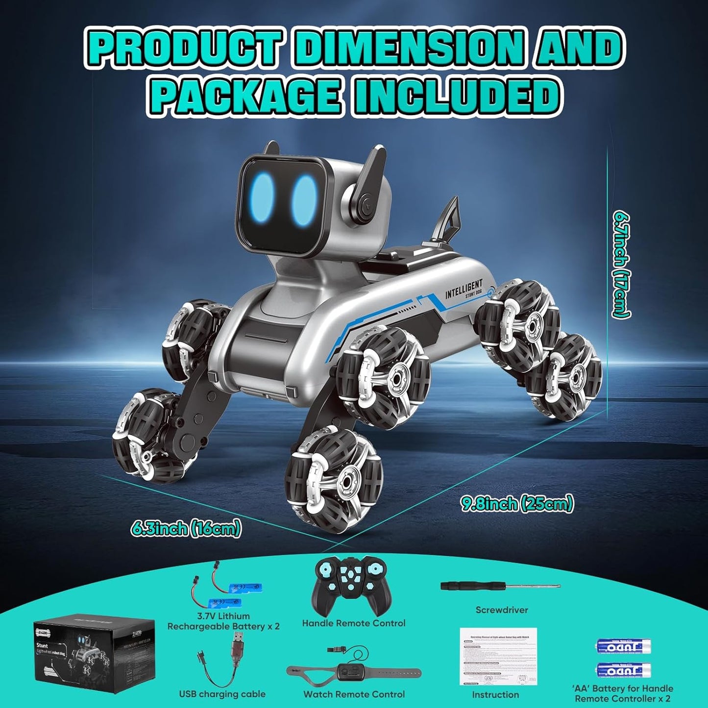 Remote Control Robot Dog Toy with Gesture Control, Lights & Music (8WD)