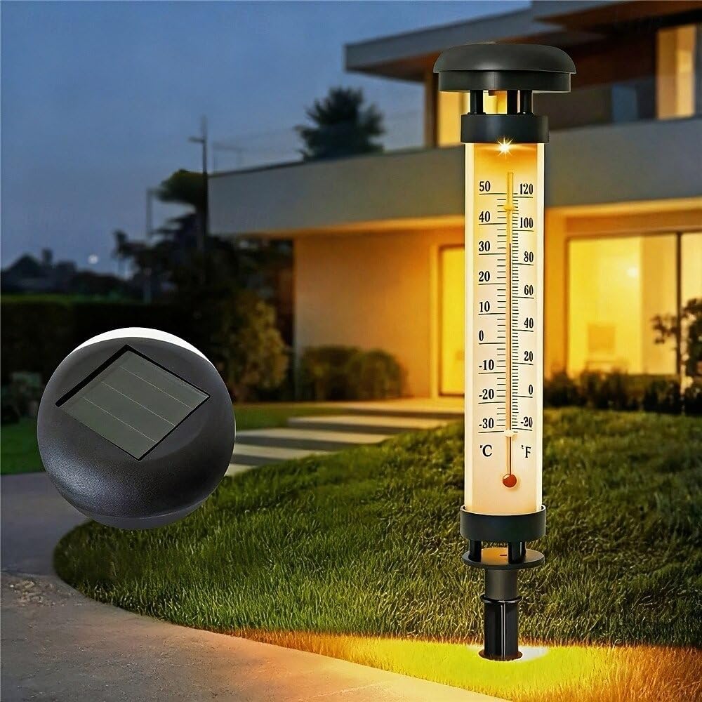 MHome Solar Garden Thermometer Light LED Stake with Remote Control IP65