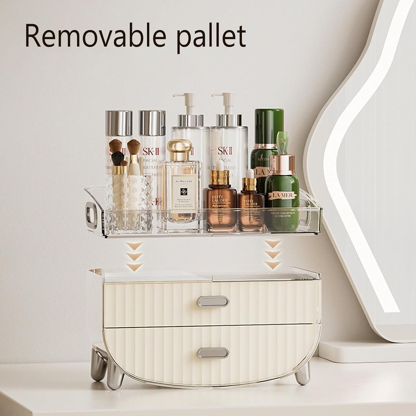 2-Drawer Vanity Organiser with Removable Top Tray – Makeup & Skincare Storage