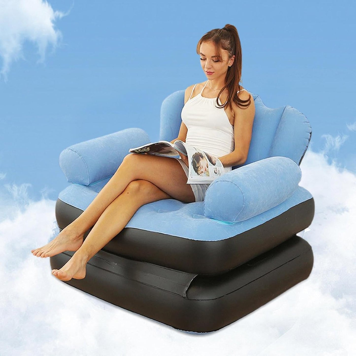 MHome 5-in-1 Inflatable Air Sofa Bed | Multifunctional Inflatable Couch with L-Shaped Armrest