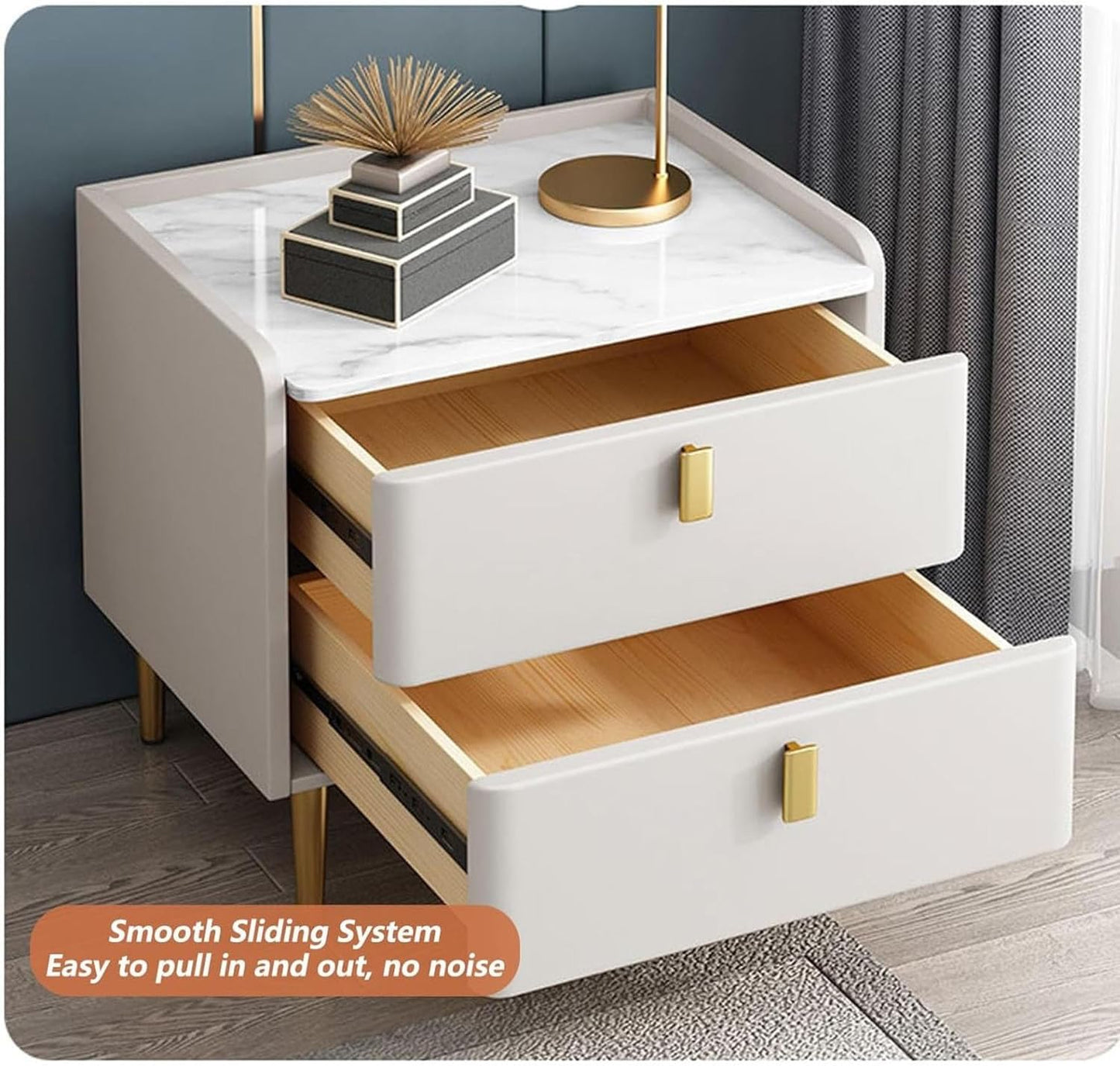 MFurn Bedside Table with Storage Cabinet – Solid Wood Nightstand with 2 Drawers & Modern Design