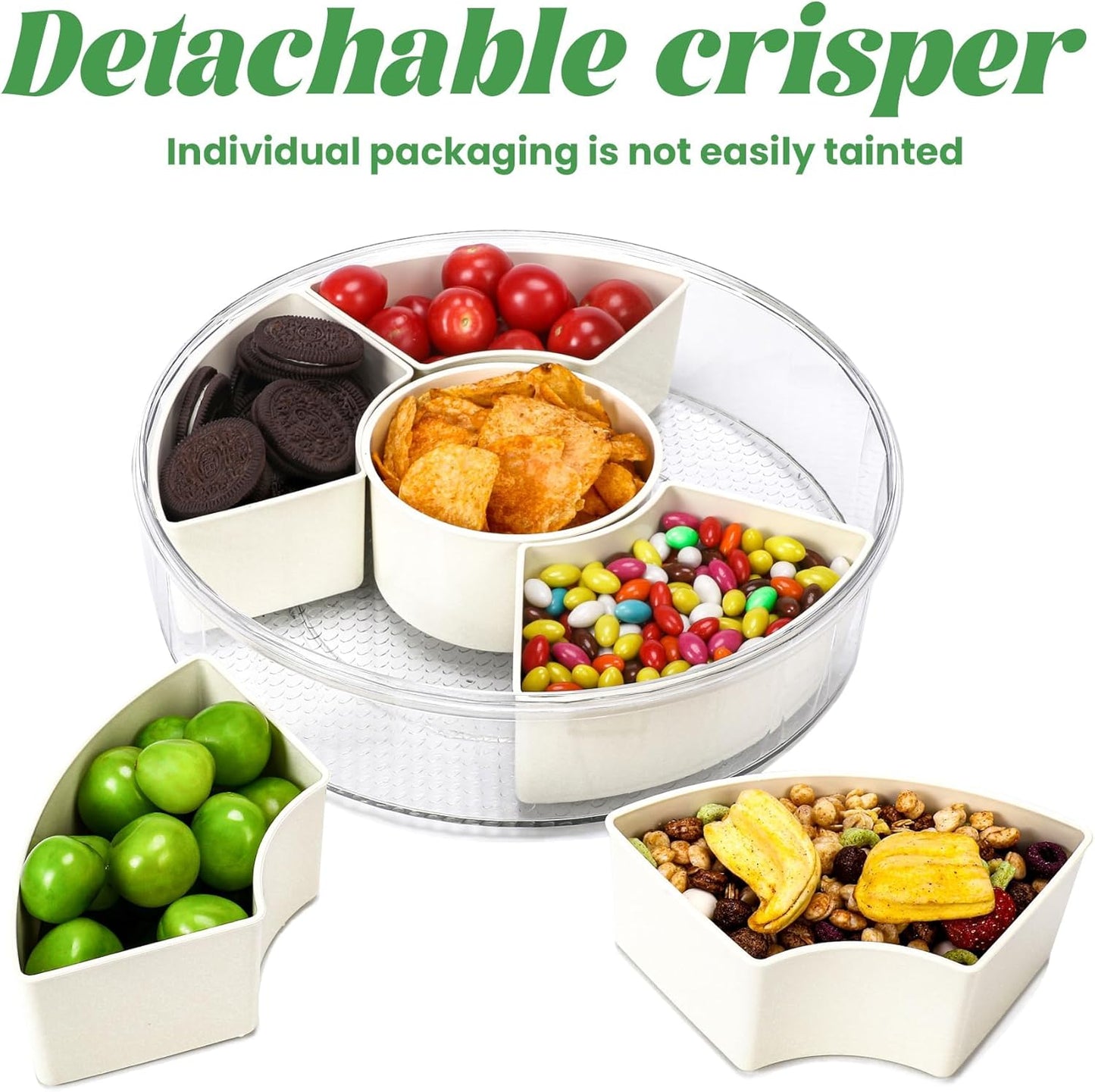 MHome Rotating Snack Box Container with Lid & Handle – 6 Compartment Snack Organizer
