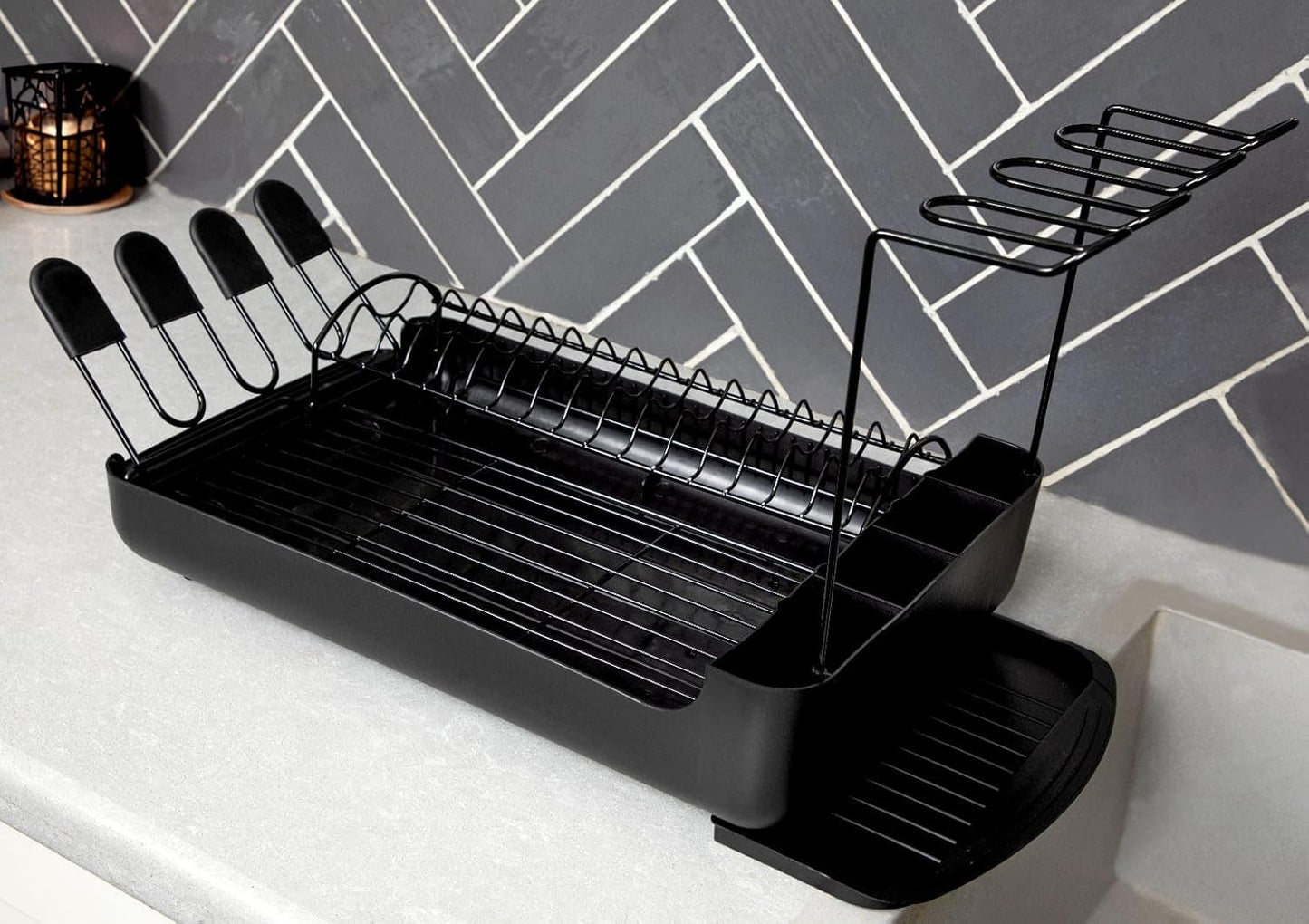 2-Tier Dish Rack with Pull-Out Drain Tray – Large Capacity Countertop Organizer