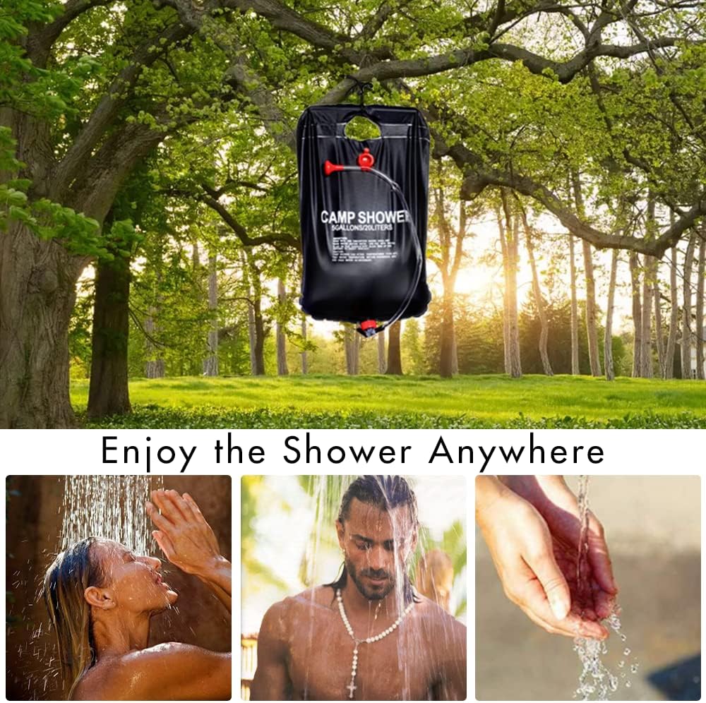Portable Solar Heated Camp Shower Bag 20L – Outdoor PVC Shower with On/Off Switch & Temperature Heating up to 50°C