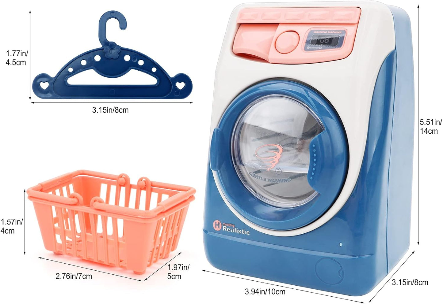 Kids Mini Simulation Washing Machine Toy - Battery Operated Laundry Play Set with Realistic Sounds & Lights