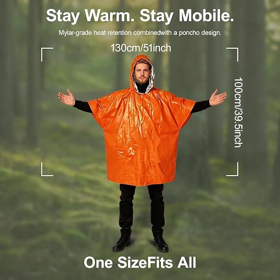Outdoor Emergency Raincoat, Reversible Dual-Sided Thermal Poncho