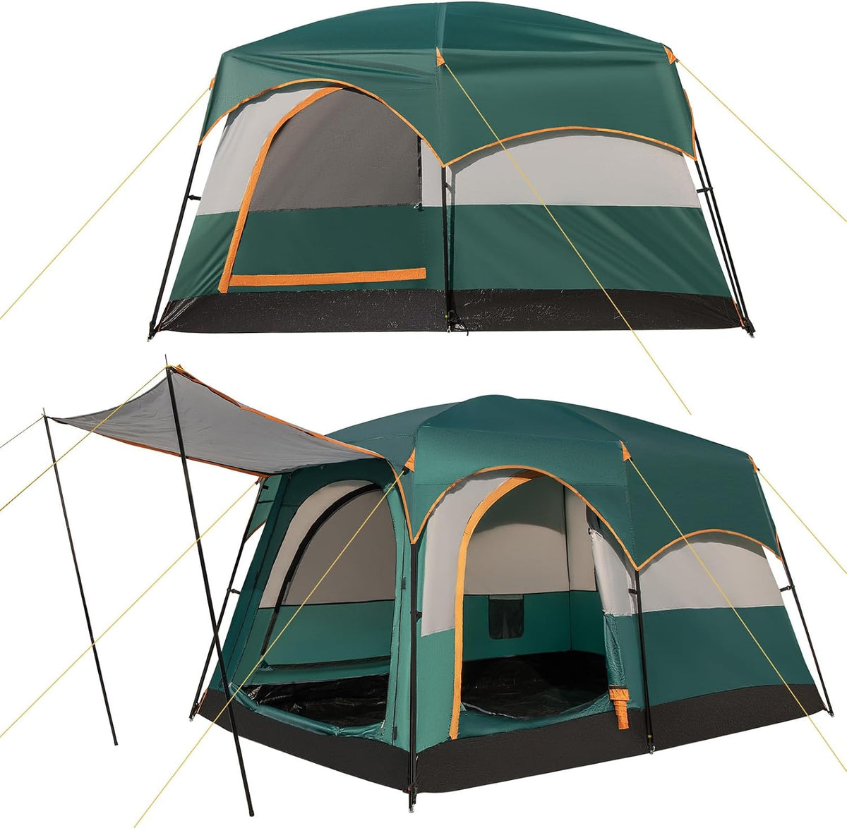 MHome 2-Room 4-6 Person Tunnel Camping Tent with Awning & Built-in Floor
