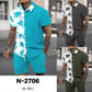 GORGLITTER Men's 2 Piece Outfits Floral Colorblock Button Down Shirt and Drawstring Boho Beach Shorts Set