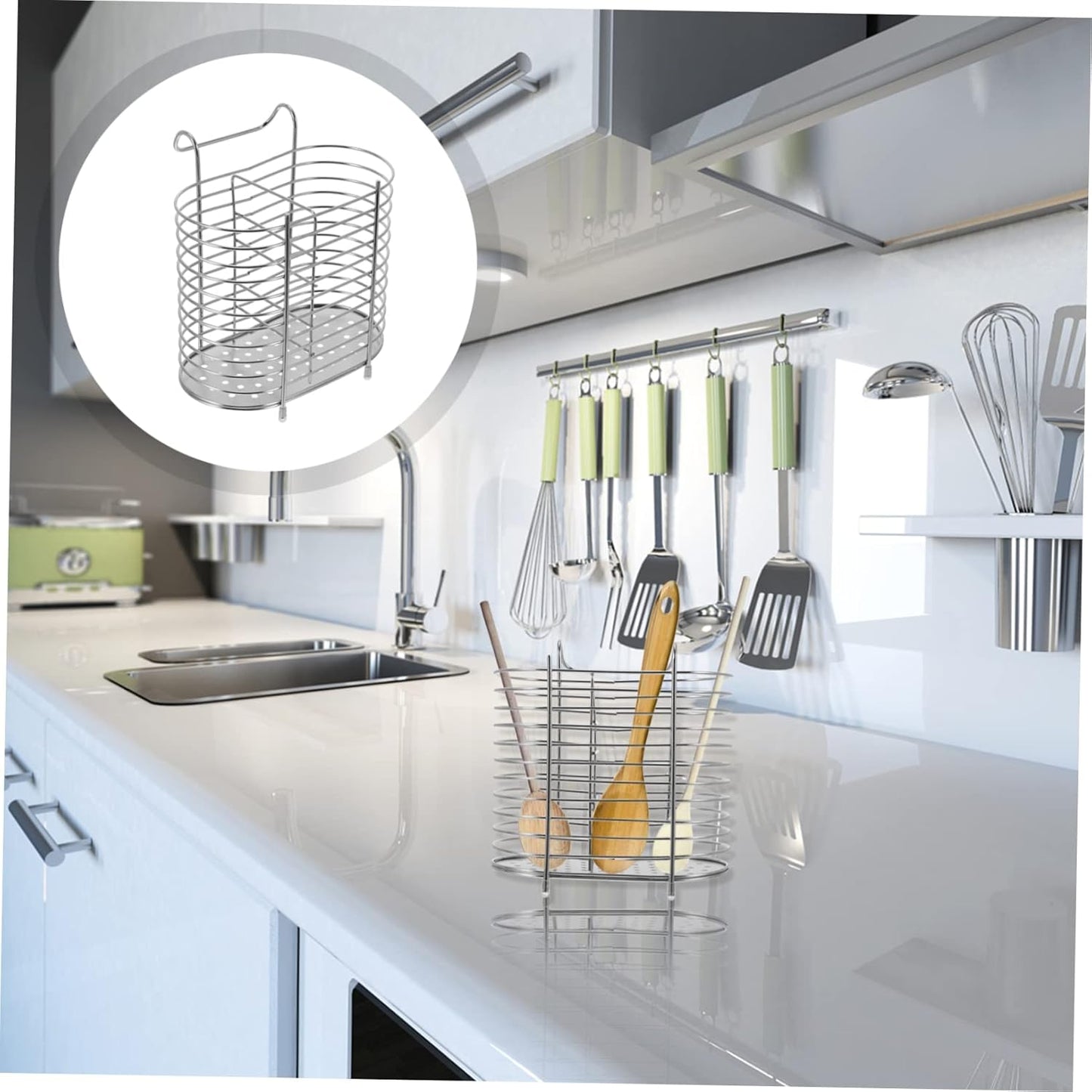 MHome Stainless Steel Utensil Rack Drainer Basket Holder