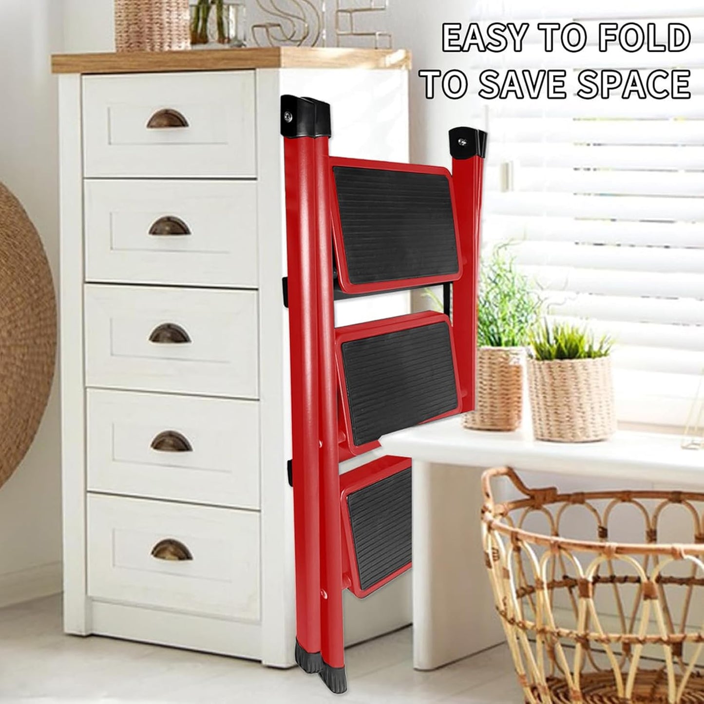 MHome Aluminium Folding Step Ladder – 3 Step Portable Lightweight Ladder