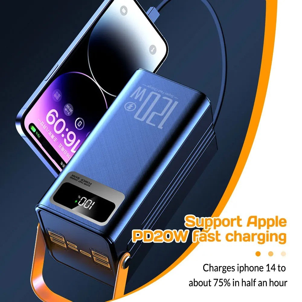 MTech Portable 80000mAh 120W Power Bank Large Capacity External Battery Fast Charging 4USB Ports-Available In Black Or White Options