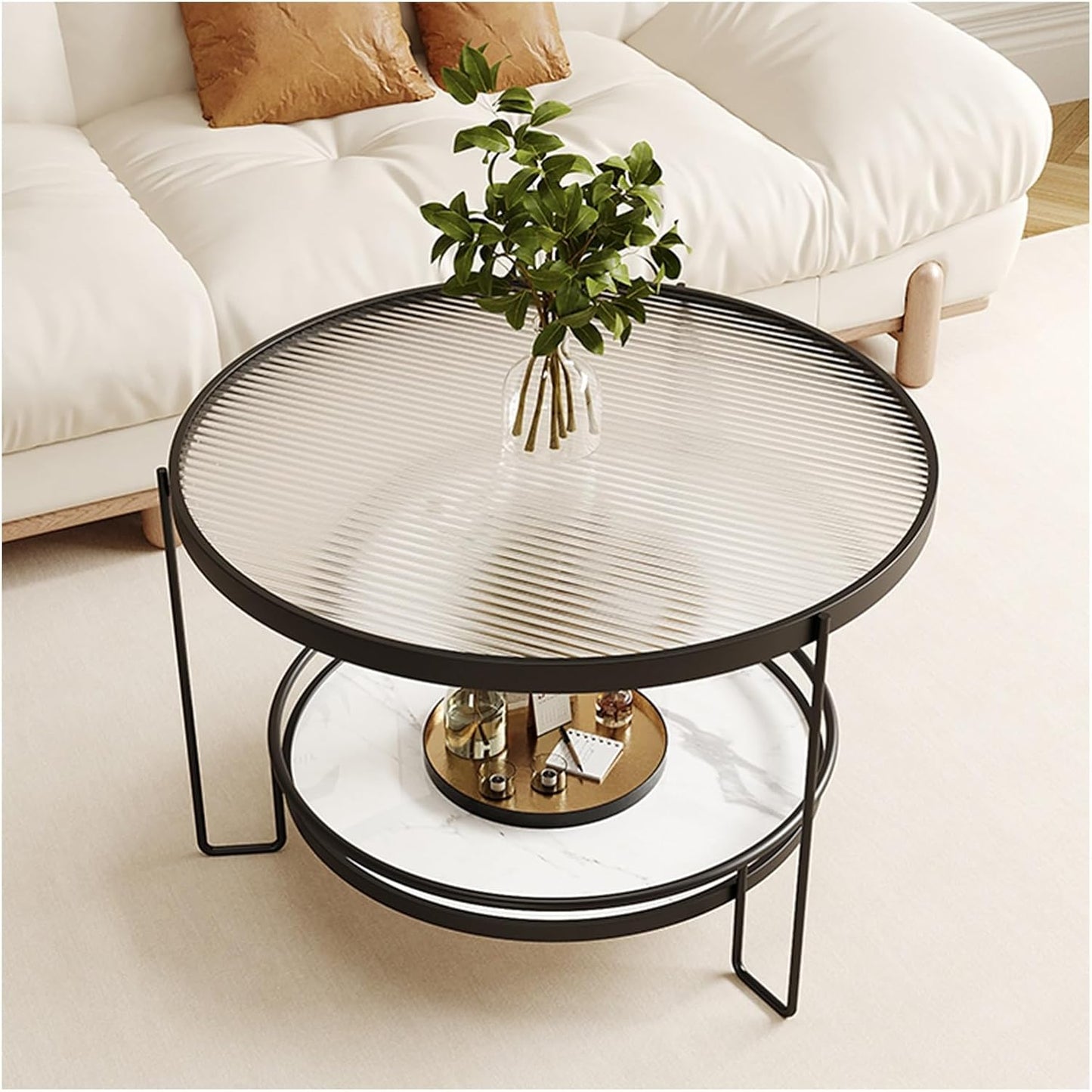 MFurn Round Coffee Table – Modern Double-Layer Living Room Side Table