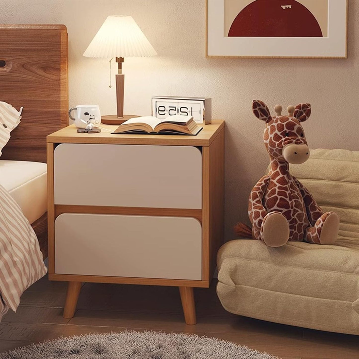 MHome Small Bedside Table / Storage Cabinet – Modern 2-Drawer Nightstand