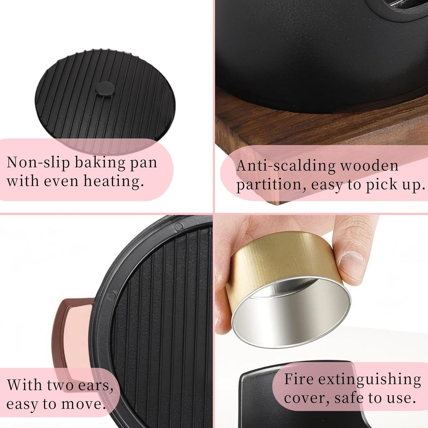 MHome Mini BBQ Grill with Wood Base – Portable Japanese Hibachi Charcoal Grill