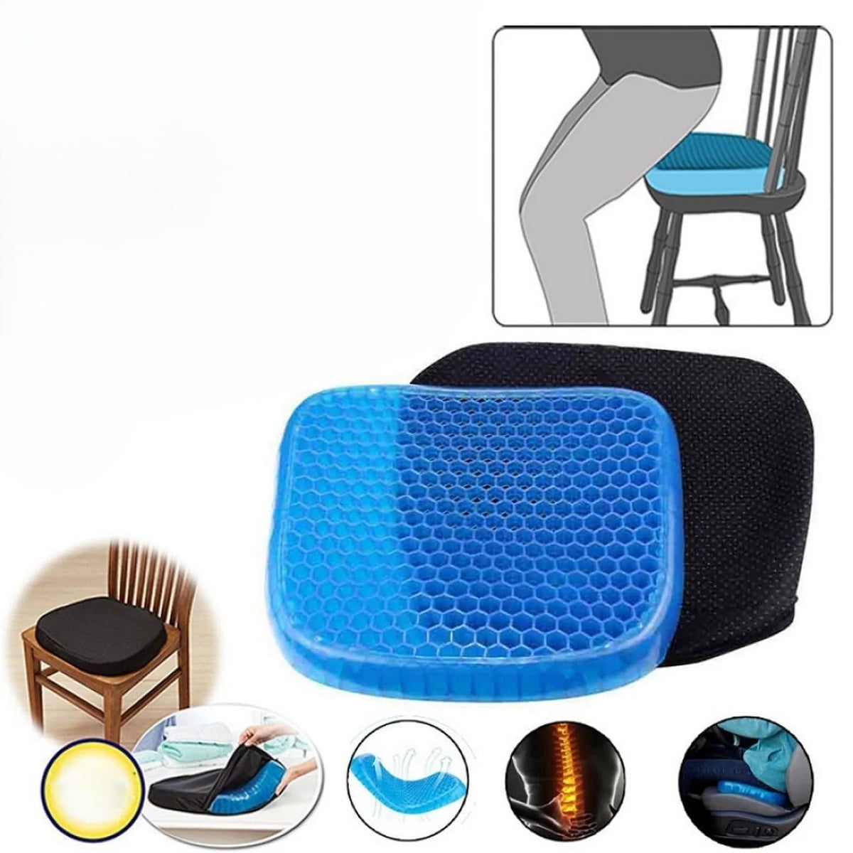 MHome Gel Seat Cushion, Honeycomb Egg Sitter, Non-Slip, 38 x 32 cm
