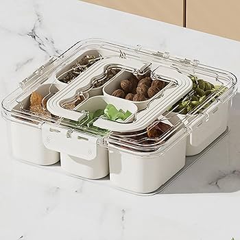 MHome 4, 6 & 9-Compartment Divided Clear Snack Box with Lid & Handle