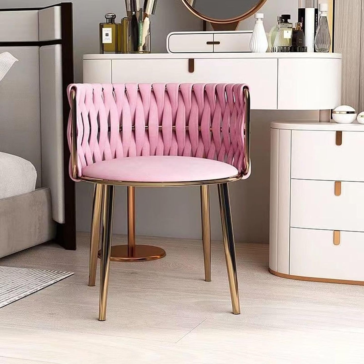 MFurn Braided Velvet Dining Chair with Gold Metal Frame